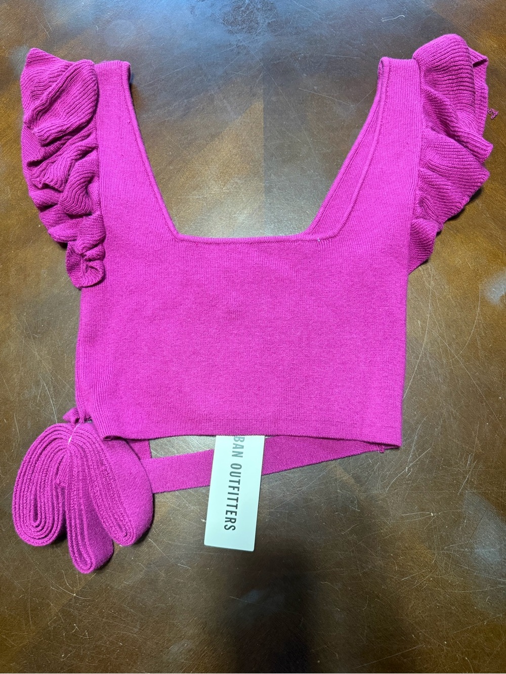 Urban Outfitters Hot Pink Ruffle Sleeve Knit Wrap Crop Top